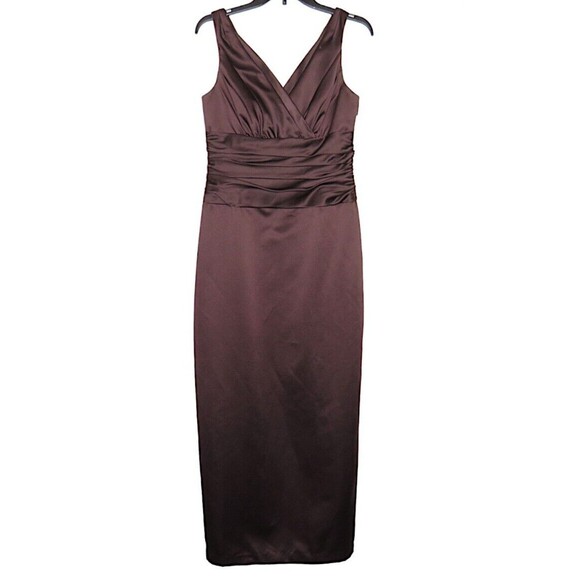 David's Bridal Women's Brown V Neck Shirred Formal Party Maxi Dress Size 10 - Picture 1 of 11